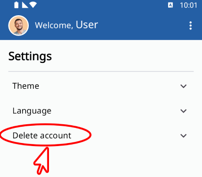 From the Settings screen, open the “Delete Account” tab.